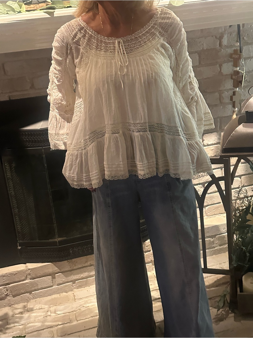 Free People Cream Lace Boho Peasant Tunic